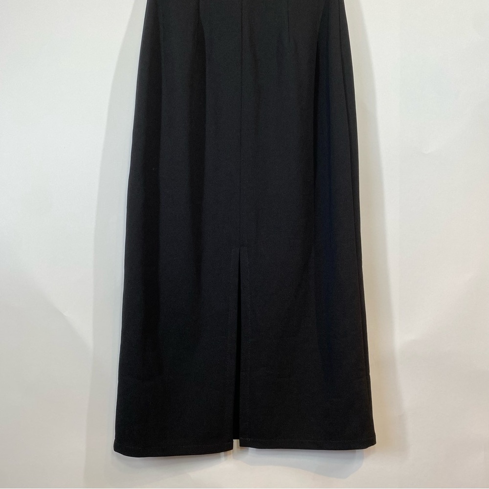 Krisa Black Tie Front V Neck Sleeveless Sheath Midi Dress XS Back Slit Career - Picture 7 of 12